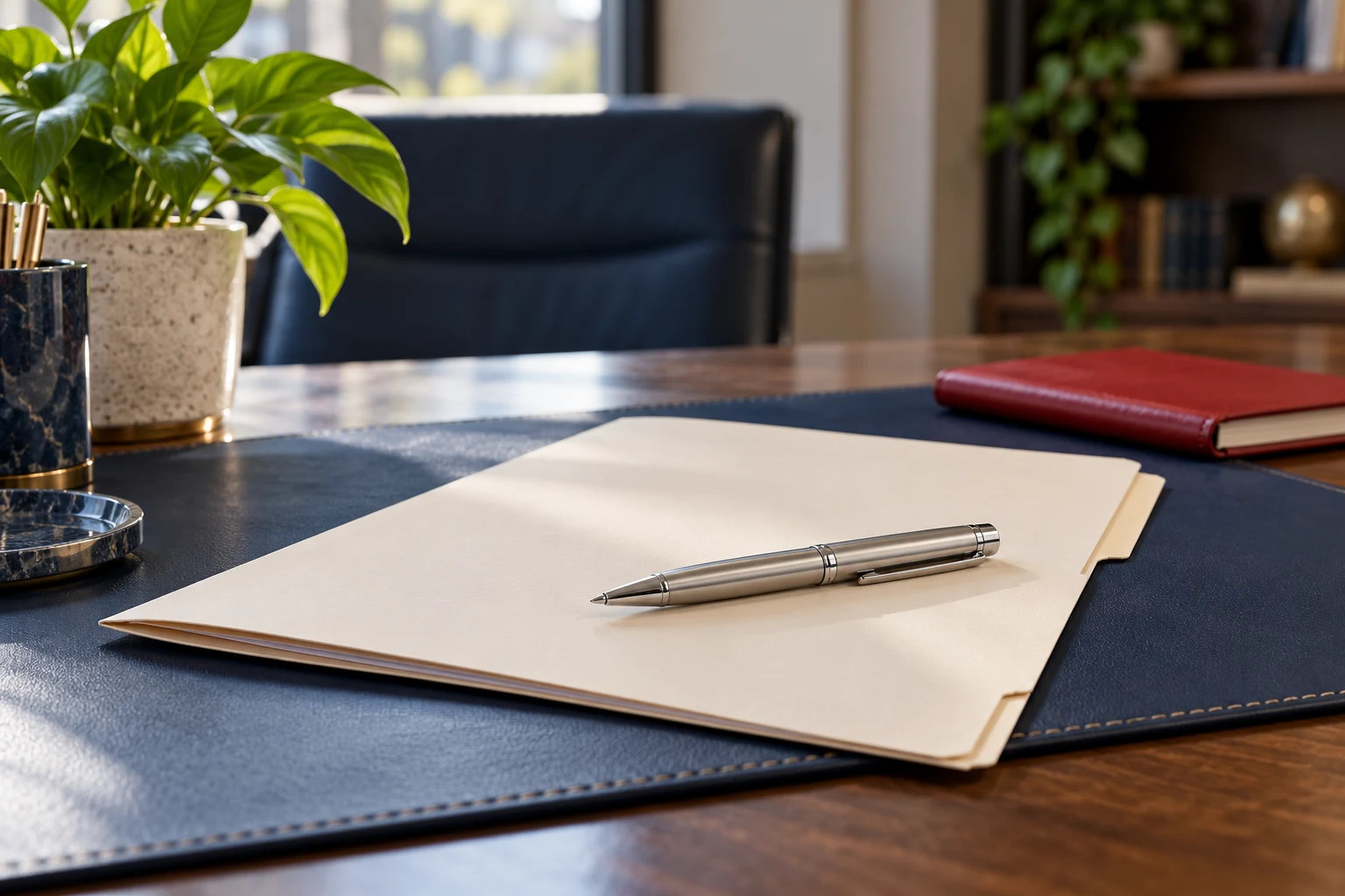 Folder and pen illustrating preparation for the bail bond process.